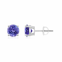 Natural Tanzanite Round Solitaire Stud Earrings For Women in 14K Gold (AA, 6MM) - £583.88 GBP