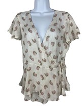 Chaser Womens Wrap Shirt Juniors Size Small Short Sleeve Ivory Floral New - $11.69