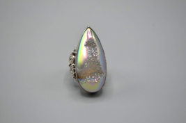 Sajen Druzy Cocktail Ring Opalescent Teardrop Shape Size 5.5 925 Sterling Silver - £42.52 GBP