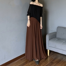 BLUE Floor Length Chiffon Skirt Outfit Summer Beach Chiffon Maxi Skirt Plus Size image 9
