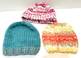 Vintage Handmade Crocheted Infant Baby Knit Caps Beanies Lot of 3 - £11.46 GBP