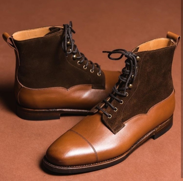 Men's Leather Suede Ankle High Boot, New Handmade Brown Lace Up Cap Toe Boot