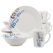 Gibson Home Blue Leaves 12 Piece Round Fine Ceramic Decorated Dinnerware... - $62.99