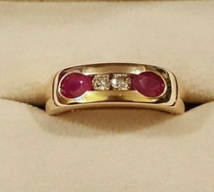 Channel Setting Engagement Men&#39;s Ring 14K Yellow Gold Finish 2Ct CZ Pink Ruby - £89.91 GBP