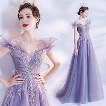 Purple Shining Bridesmaid Dresses Strapless Ruffle Pleat A Line Long Appliques S - £282.14 GBP