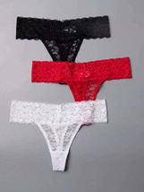 Womens 3pcs Flirty Solid Floral Lace Low-Rise Thongs, Size Medium - £9.41 GBP