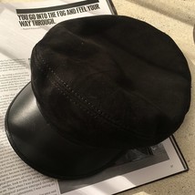 ZDS*Vintage sheepskin leather Beret women's fashion British  NAVY HAT flat top d - $86.29