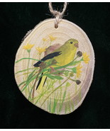 Goldfinch Female miniature wood slice painting with hanging cord - $45.00