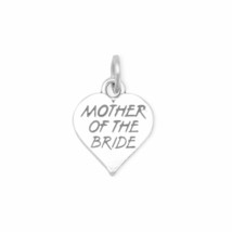 Oxidized &quot;Mother of the Bride&quot; Scripted Heart Drop Charm 925 Silver Women&#39;s Gift - £23.49 GBP