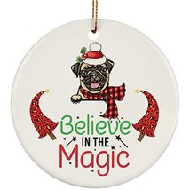 hdhshop24 Believe in Magic Christmas Pug Dog Circle Ornament Gift Pine T... - £15.61 GBP