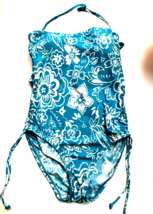 Beach House One Piece Swimsuit Womens size 8 Blue floral Halter Tie Back - $15.00
