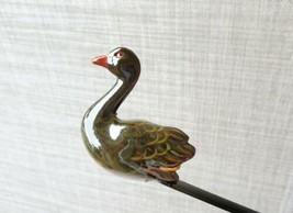 Dark Brown Olive Green Black Lacquered Hand Painted Wood Swan Bird Lette... - $17.81
