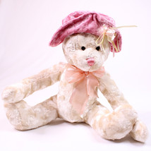 Dan Dee Collector's Plush Stuffed Girl Teddy Bear Pink Velvet Hat w/ Pink Rose  - $12.60