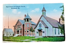 High School and Catholic Church Richmond, ME 1924 Postcard - £4.02 GBP