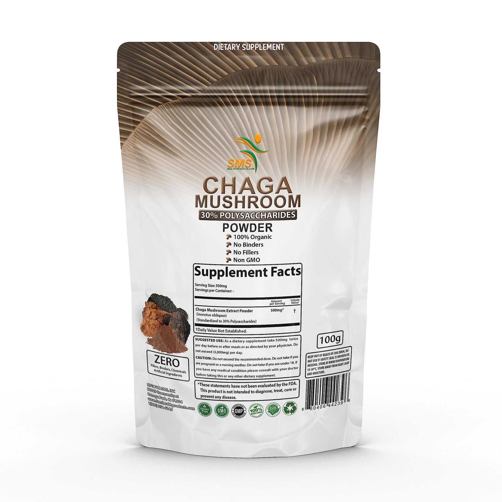 SMSHEALTHPRODUCTS.com Chaga Mushroom Extract Powder 30% Polysaccharides ... - $17.99