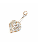 14K ROSE GOLD 0.40 CT Created Diamond Two Hearts Navel Belly Button Ring - £165.35 GBP