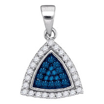 10k White Gold Round Blue Color Enhanced Diamond Triangle Frame Cluster Pendant  - £159.07 GBP