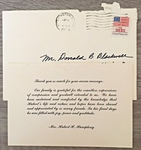 1978 Muriel Humphrey Condolence Card w Original Envelope Death Hubert Hu... - £6.69 GBP
