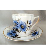 ROYAL DOVER Bone China (England) Blue Daisy Gray Floral Tea Cup &amp; Saucer... - $14.60