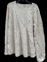 Womens XL Serengeti Knit Confetti Long Sleeve Ivory Crewneck Sweater Shirt - £11.20 GBP