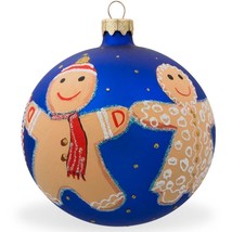 Gingerbread Family with Candy Cane Glass Ball Christmas Ornament 4 Inches - $44.99