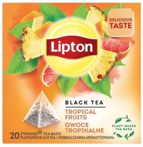 Lipton Black Tea TROPICAL FRUIT tea -1 box - D A M A G E D FREE SHIPPING - £7.09 GBP