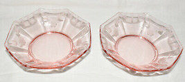 Pair Vintage Pink Glass Octagon Bowls Etched Floral Design Pinstripe Pat... - £11.95 GBP