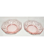 Pair Vintage Pink Glass Octagon Bowls Etched Floral Design Pinstripe Pat... - £11.81 GBP