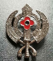 Stunning diamonte silver plated singh kaur khalsa sikh poppykhanda brooch pin - £12.27 GBP