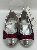 Joe Fresh Toddler Pink/Silver Sparkle Ballet Slip-on Shoes Strap Girls Size 5 - £11.86 GBP