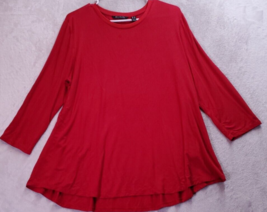 H by Halston Blouse Top Womens Large Red Modal Long Casual Sleeve Round ... - $16.59