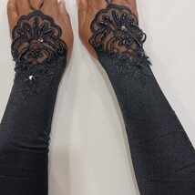 Sexy Women's Nylon Spandex Blend Fingerless Stretch Black Gloves - One Size image 3