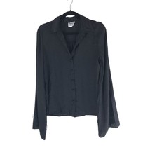 Princess Polly Womens Blouse Top Flared Sleeve Button Down Satin Black 2 - £11.39 GBP