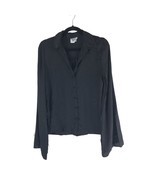 Princess Polly Womens Blouse Top Flared Sleeve Button Down Satin Black 2 - £11.61 GBP