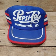 Vintage Pepsi Cola Three Stripe Blue Red Snapback Trucker Hat Jamestown ND - £161.60 GBP