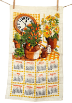 B&amp;D Londraville Vintage Tea Towel 1974 Calendar Clock Plants Autumn 28&quot; x 16.5&quot; - £15.31 GBP