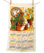 B&amp;D Londraville Vintage Tea Towel 1974 Calendar Clock Plants Autumn 28&quot; ... - £15.07 GBP