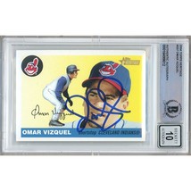 Omar Vizquel Cleveland Indians Signed 2004 Topps Heritage Card #357 BGS Auto 10 - £78.65 GBP