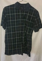 Mens Medium Van Heusen Black Plaid Polo Short Sleeve 2 Button 100% Cotten - £10.01 GBP