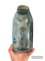 Antique 1900-1910 Triple L Logo Ball Fruit Jar With Zinc Lid Blue Half Gallon - $46.75