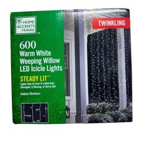 600ct Warm White Twinkling Weeping Willow LED Steady Lit Icicle Lights C... - $32.66