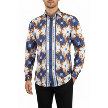 Men's Sports Shirt By Barocco Fashion Printed Long Sleeves Soft Feel ERS401 Blue image 5