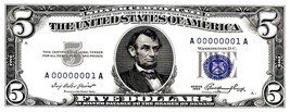 Currency Bank Note - US $5.00 Dollar Silver Certificate (1953) Poster 10... - $374.24 MXN
