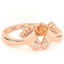 Baby Feet Citrine Diamond Ring In 14k Rose Gold - £262.93 GBP