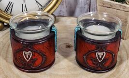 Set Of 2 Western Cowgirl Love Heart Scrollwork Faux Leather Votive Candl... - $37.79 CAD