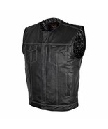 Men&#39;s Zipper Snap Closure Leather Club Vest Gun Pocket w/ Grey Stitching... - £124.50 GBP+
