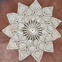 Vintage Handmade Doily Beige Acorn Round Crochet 18 Inch - £13.40 GBP