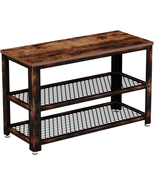 3-Tier Shoe Rack 28.7” Storage Entry Bench With Mesh Shelves Wood Rustic... - £68.26 GBP