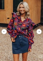 Sugarlips Raveena Midnight Malbec Ruffle Button Up Blouse L New - $44.55
