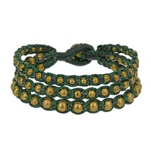 Majestic Brass Beads on Green Cotton Rope 3-Layered Toggle Bracelet - £7.04 GBP